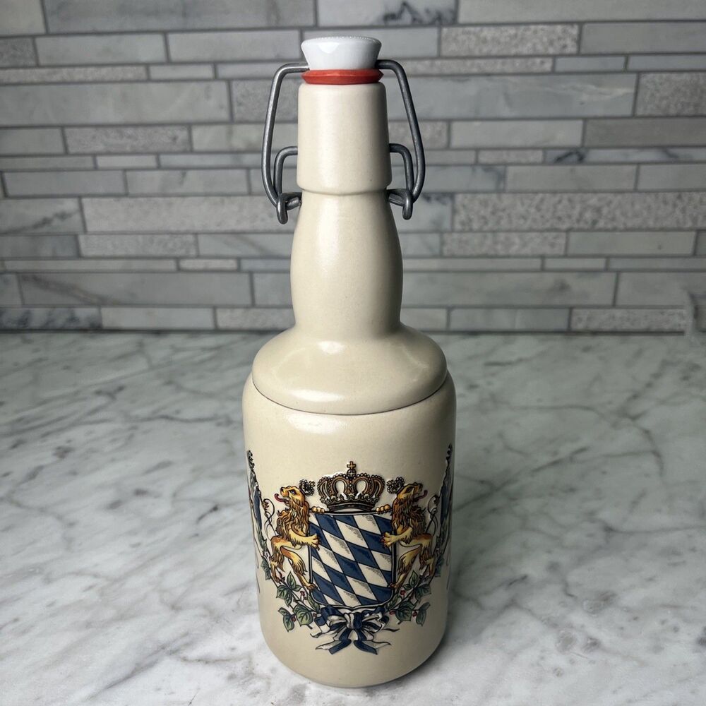 Vintage German Stoneware Beer Bottle Porcelain Swing Top Lid arms of Bavaria